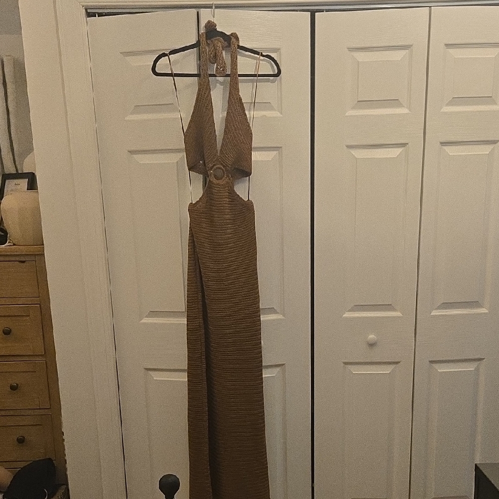 Elan Gold Brown Sequin Halter Bodycon Dress